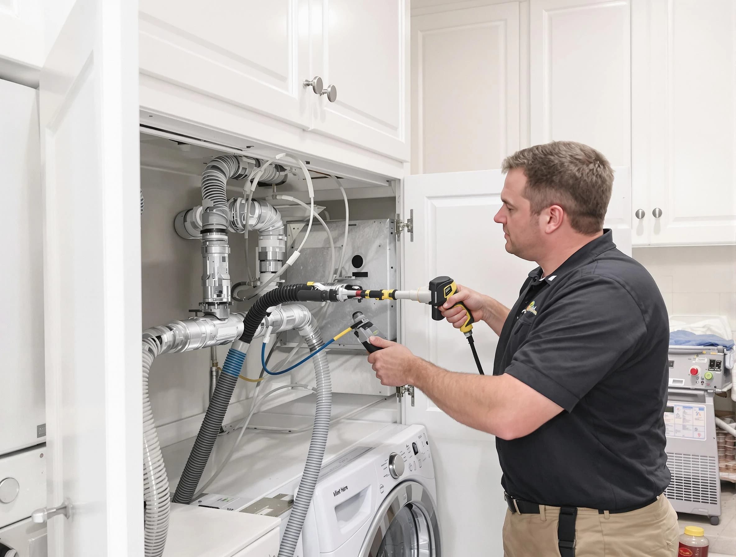 Vinings Dryer Vent Cleaning professional removing severe blockage from a clogged dryer vent in Vinings