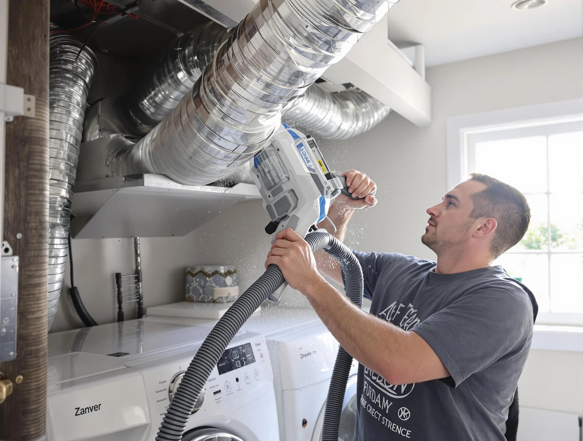 Vinings Dryer Vent Cleaning specialist cleaning deep within a dryer vent duct system in Vinings
