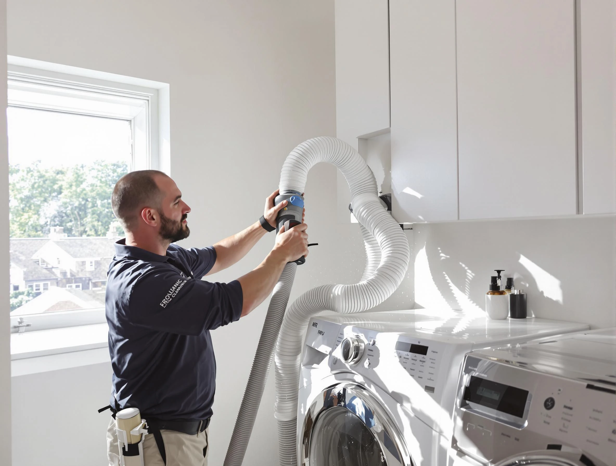 Certified Vinings Dryer Vent Cleaning technician performing dryer vent cleaning in Vinings
