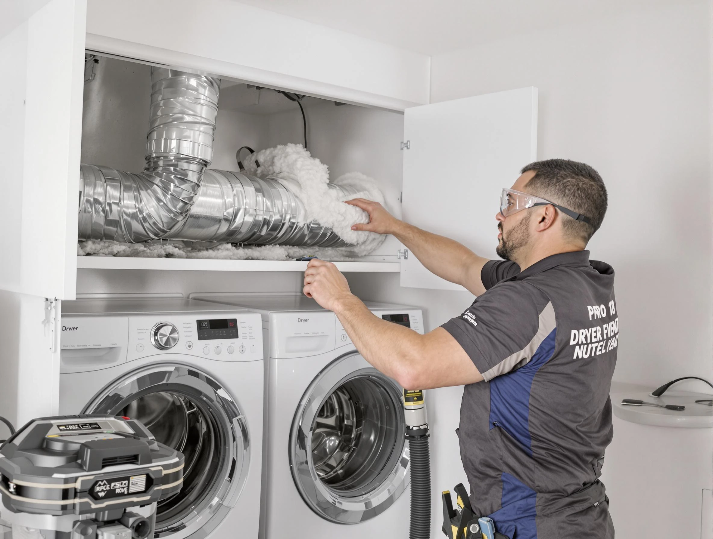 Vinings Dryer Vent Cleaning certified technician performing specialized gas dryer vent cleaning in Vinings